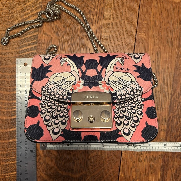 Furla Mini Metropolis Pink Peacocks Limited Edition Crossbody Handbag - Picture 4 of 7